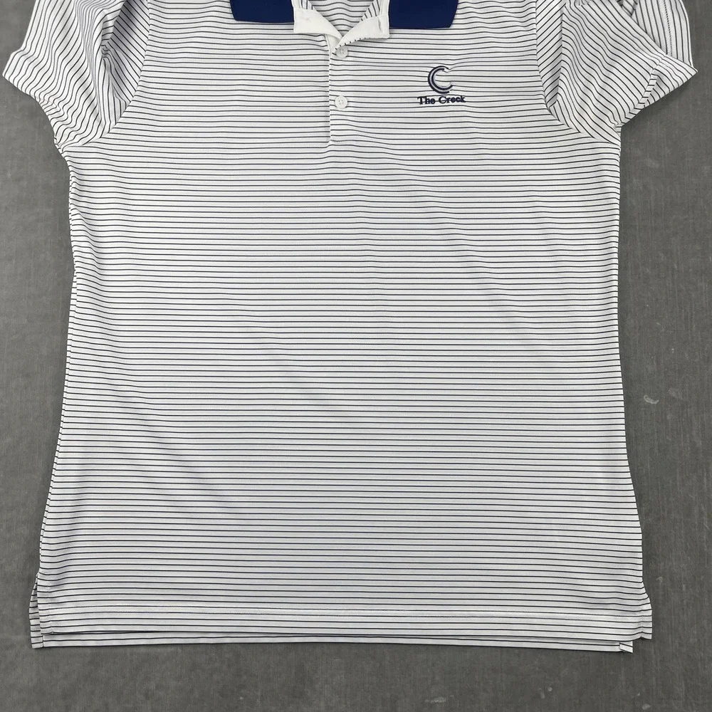 Adidas Mens Large White Striped Polo Shirt The Creek Golf Performance